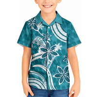 Hawaii Pupuala Plumeria Teal Kid Hawaiian Shirt Polynesian Pattern LT01 Kid Teal - Polynesian Pride