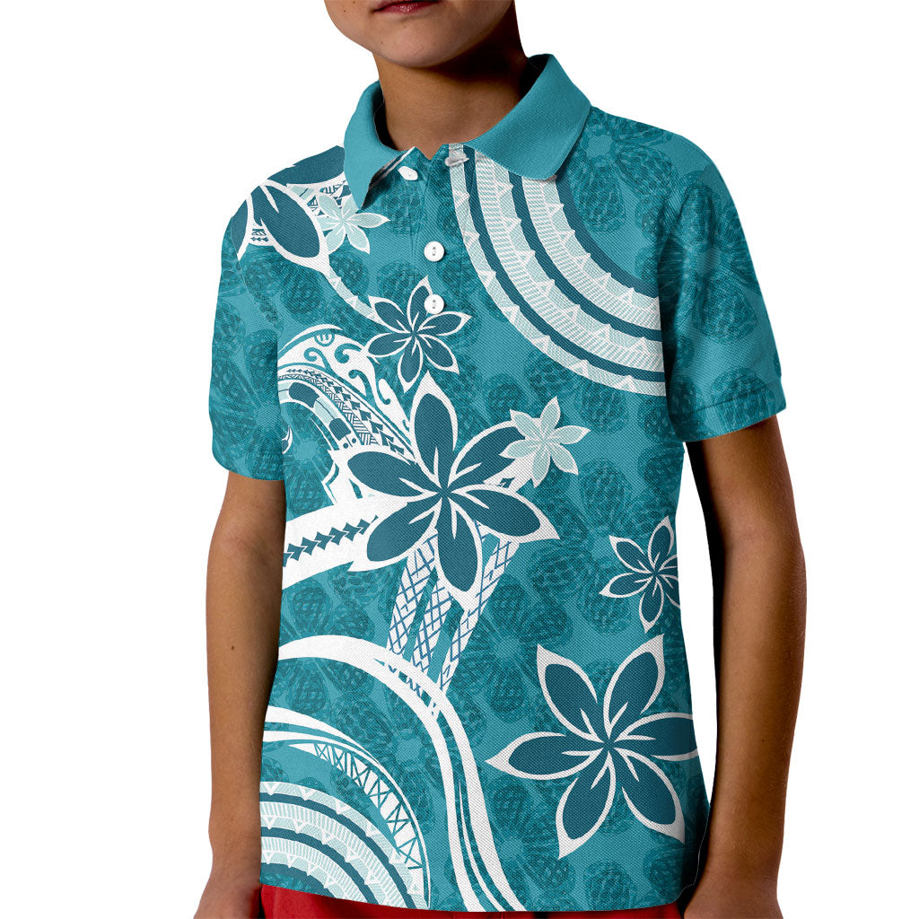 Hawaii Pupuala Plumeria Teal Kid Polo Shirt Polynesian Pattern LT01 Kid Teal - Polynesian Pride