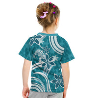 Hawaii Pupuala Plumeria Teal Kid T Shirt Polynesian Pattern LT01 - Polynesian Pride