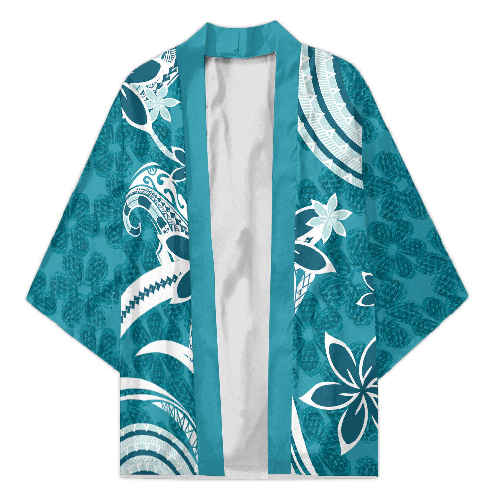 Hawaii Pupuala Plumeria Teal Kimono Polynesian Pattern LT01 Unisex Teal - Polynesian Pride