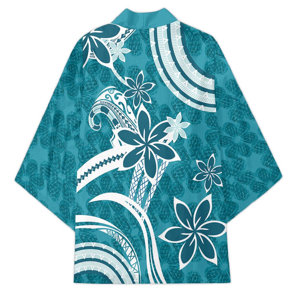 Hawaii Pupuala Plumeria Teal Kimono Polynesian Pattern LT01 - Polynesian Pride