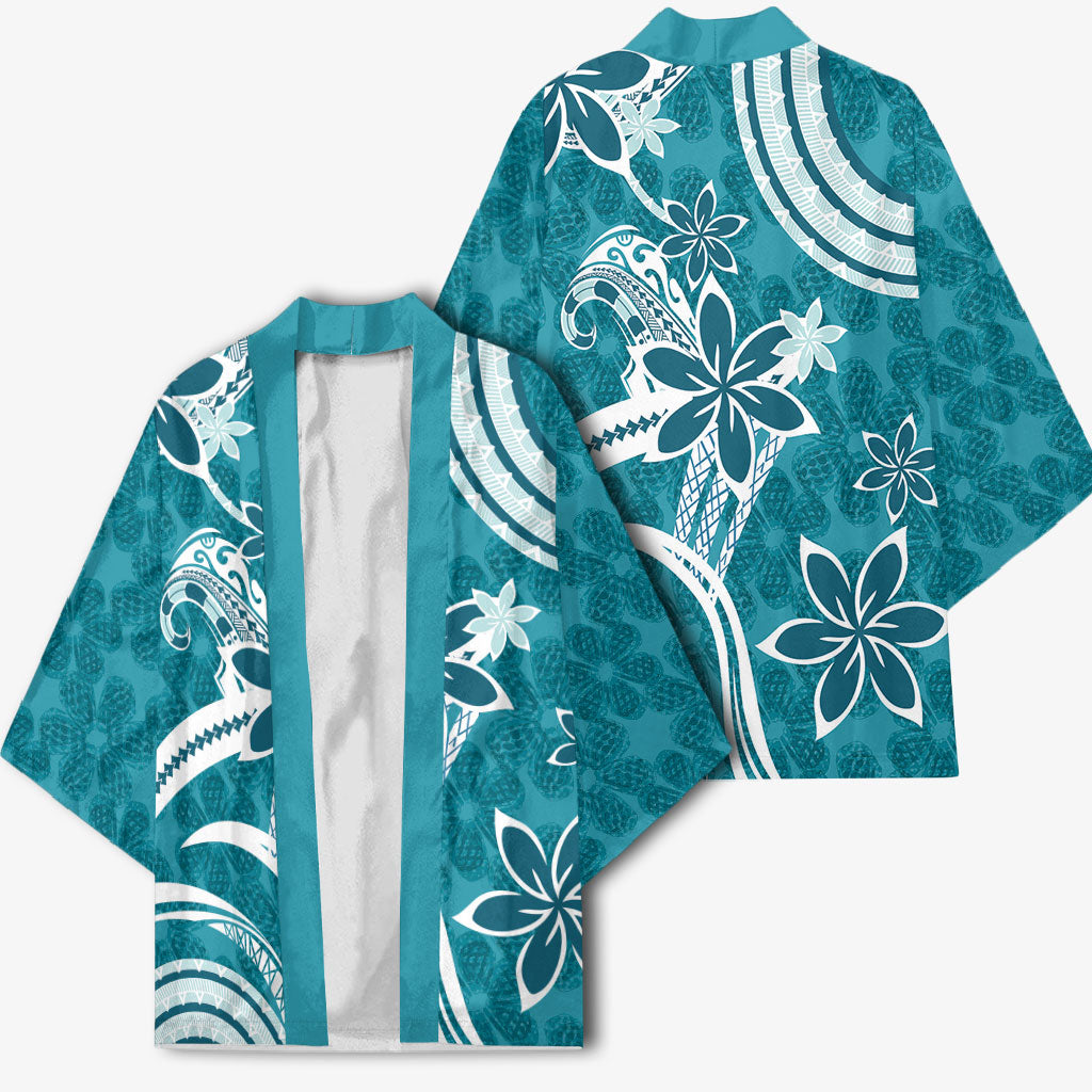 Hawaii Pupuala Plumeria Teal Kimono Polynesian Pattern LT01 - Polynesian Pride