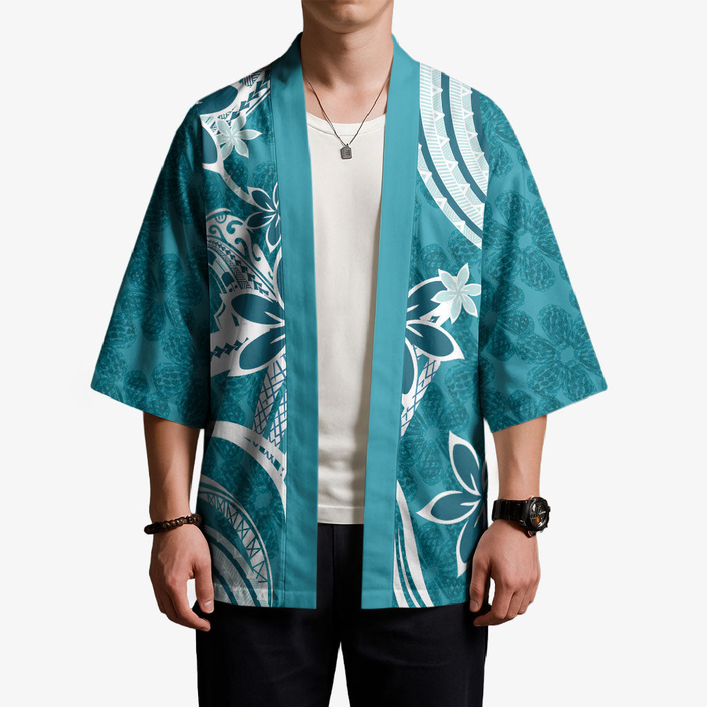 Hawaii Pupuala Plumeria Teal Kimono Polynesian Pattern LT01 - Polynesian Pride