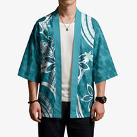 Hawaii Pupuala Plumeria Teal Kimono Polynesian Pattern LT01 - Polynesian Pride