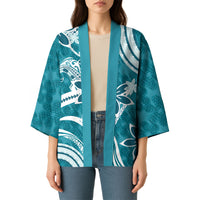 Hawaii Pupuala Plumeria Teal Kimono Polynesian Pattern LT01 - Polynesian Pride