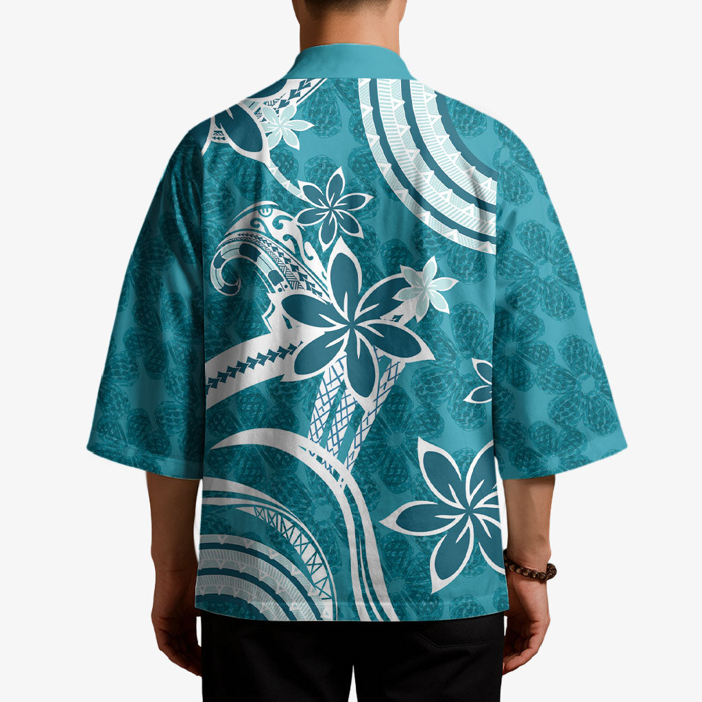 Hawaii Pupuala Plumeria Teal Kimono Polynesian Pattern LT01 - Polynesian Pride