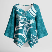 Hawaii Pupuala Plumeria Teal Kimono Sleeve Blouse Polynesian Pattern LT01 Female Teal - Polynesian Pride