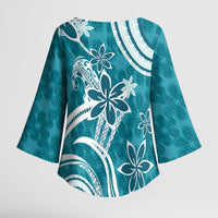 Hawaii Pupuala Plumeria Teal Kimono Sleeve Blouse Polynesian Pattern LT01 - Polynesian Pride