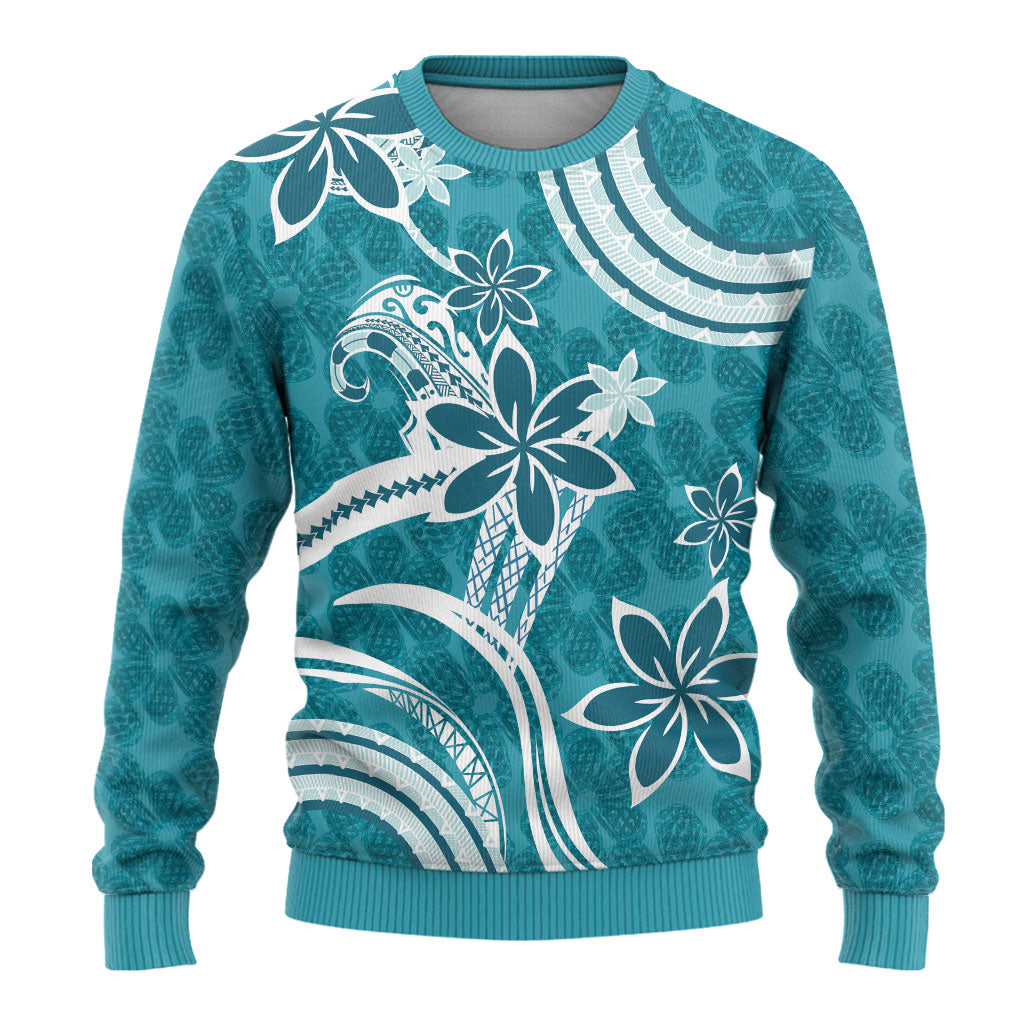 Hawaii Pupuala Plumeria Teal Ugly Christmas Sweater Polynesian Pattern LT01 - Polynesian Pride