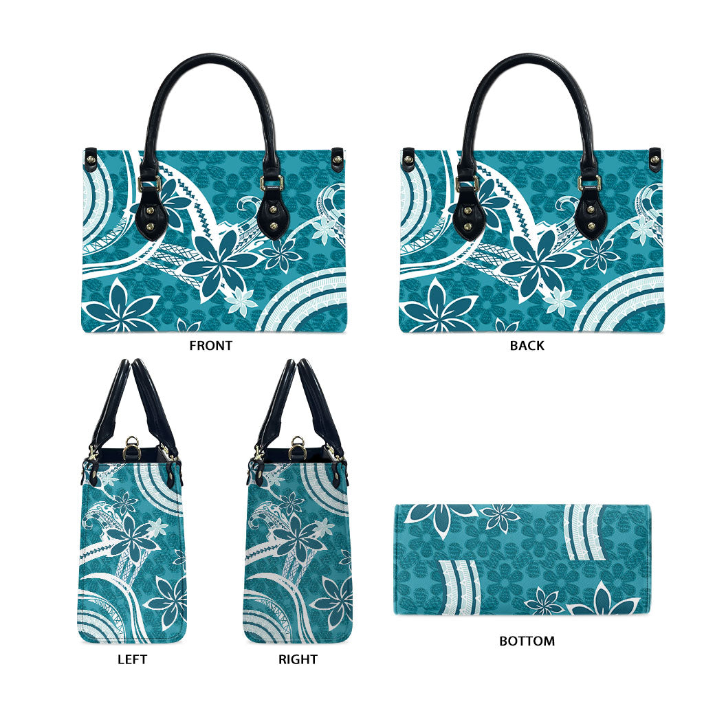 Hawaii Pupuala Plumeria Teal Leather Bag Polynesian Pattern LT01 - Polynesian Pride