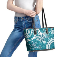 Hawaii Pupuala Plumeria Teal Leather Tote Bag Polynesian Pattern LT01 - Polynesian Pride