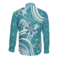 Hawaii Pupuala Plumeria Teal Long Sleeve Button Shirt Polynesian Pattern LT01 - Polynesian Pride