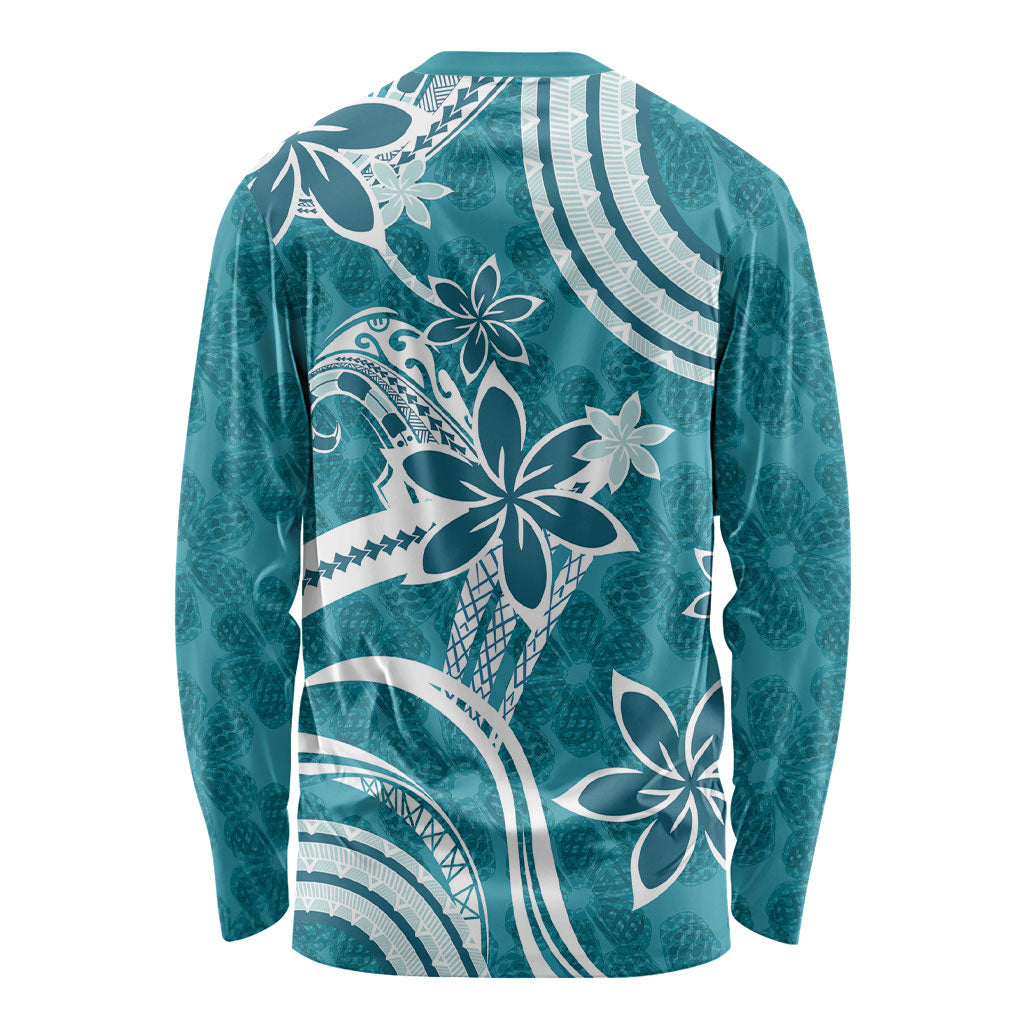 Hawaii Pupuala Plumeria Teal Long Sleeve Shirt Polynesian Pattern LT01 - Polynesian Pride