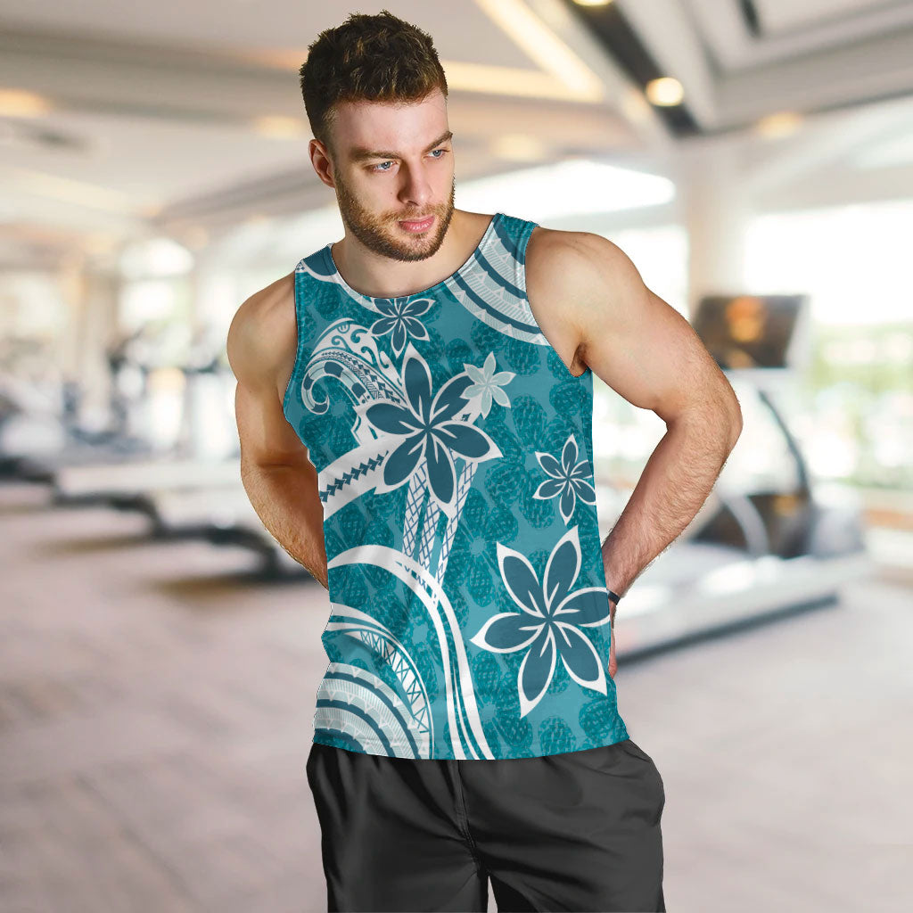 Hawaii Pupuala Plumeria Teal Men Tank Top Polynesian Pattern LT01 Teal - Polynesian Pride