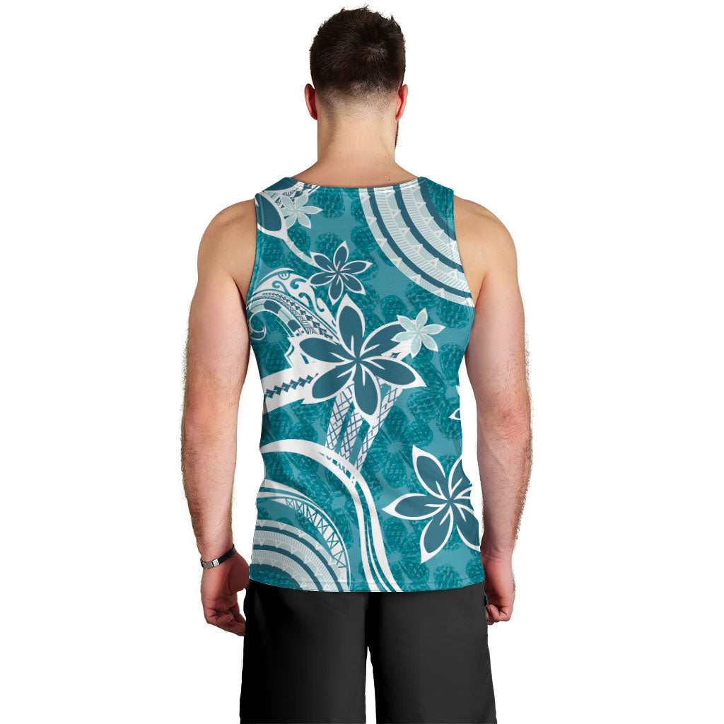 Hawaii Pupuala Plumeria Teal Men Tank Top Polynesian Pattern LT01 - Polynesian Pride