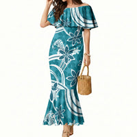 Hawaii Pupuala Plumeria Teal Mermaid Dress Polynesian Pattern LT01 Women Teal - Polynesian Pride