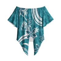 Hawaii Pupuala Plumeria Teal Off Shoulder Wrap Waist Top Polynesian Pattern LT01 - Polynesian Pride