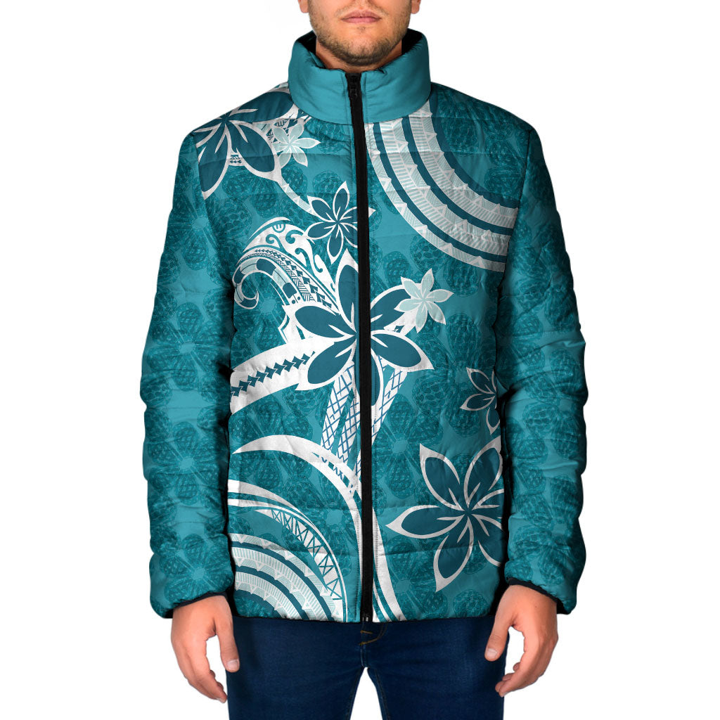 Hawaii Pupuala Plumeria Teal Padded Jacket Polynesian Pattern LT01 Men Teal - Polynesian Pride