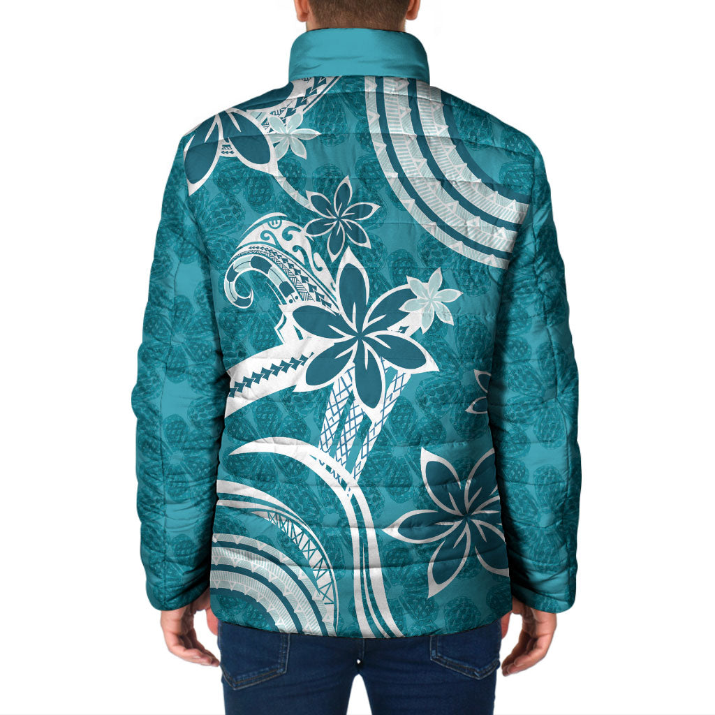 Hawaii Pupuala Plumeria Teal Padded Jacket Polynesian Pattern LT01 - Polynesian Pride