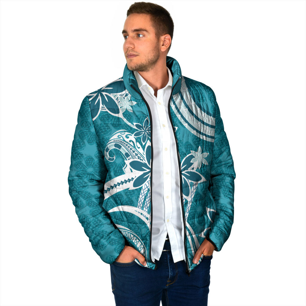 Hawaii Pupuala Plumeria Teal Padded Jacket Polynesian Pattern LT01 - Polynesian Pride