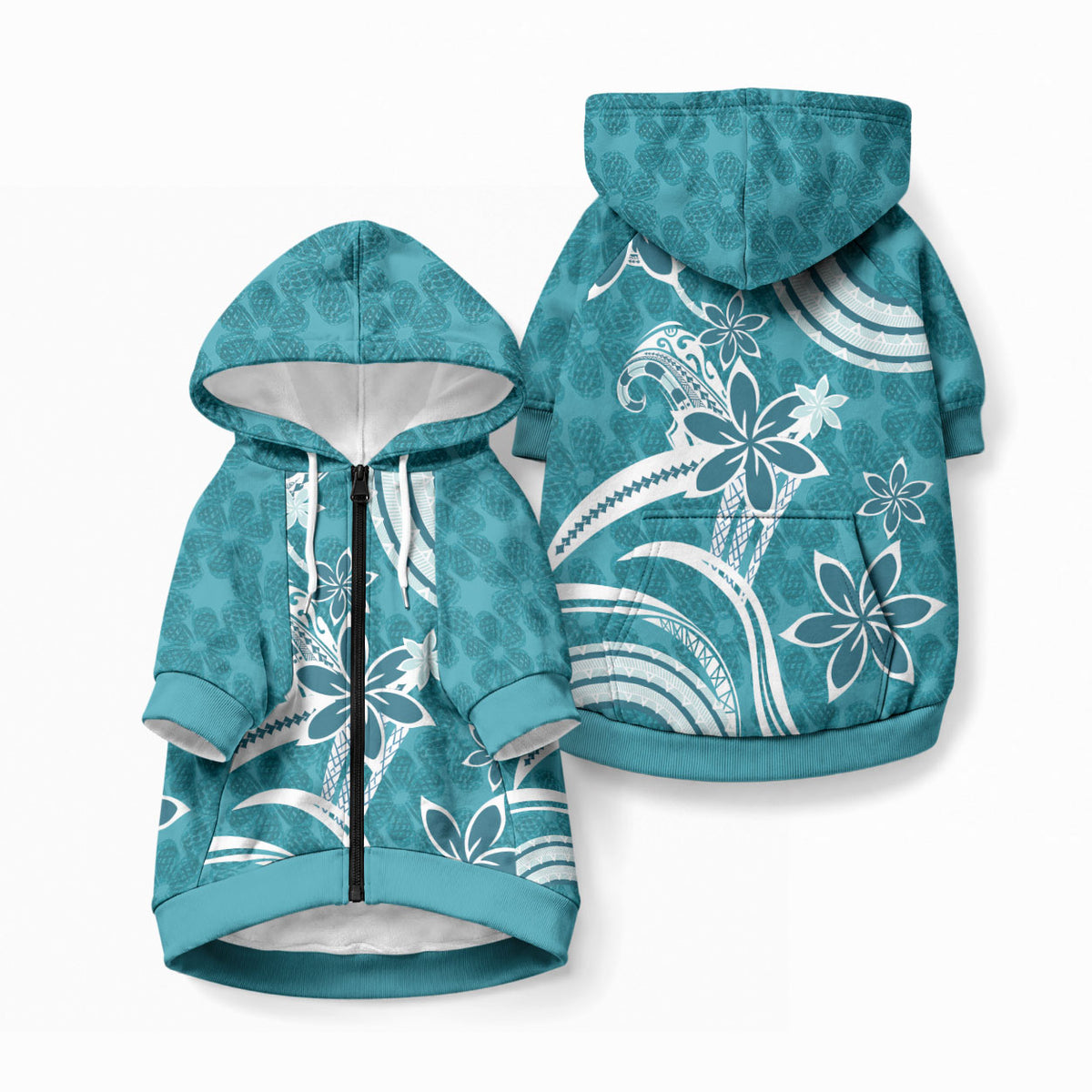 Hawaii Pupuala Plumeria Teal Pet Hoodie Polynesian Pattern LT01 Zip-up Teal - Polynesian Pride
