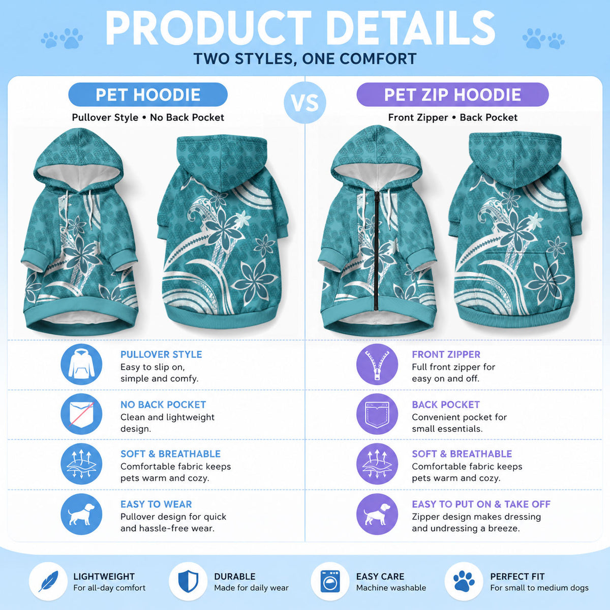 Hawaii Pupuala Plumeria Teal Pet Hoodie Polynesian Pattern LT01 - Polynesian Pride