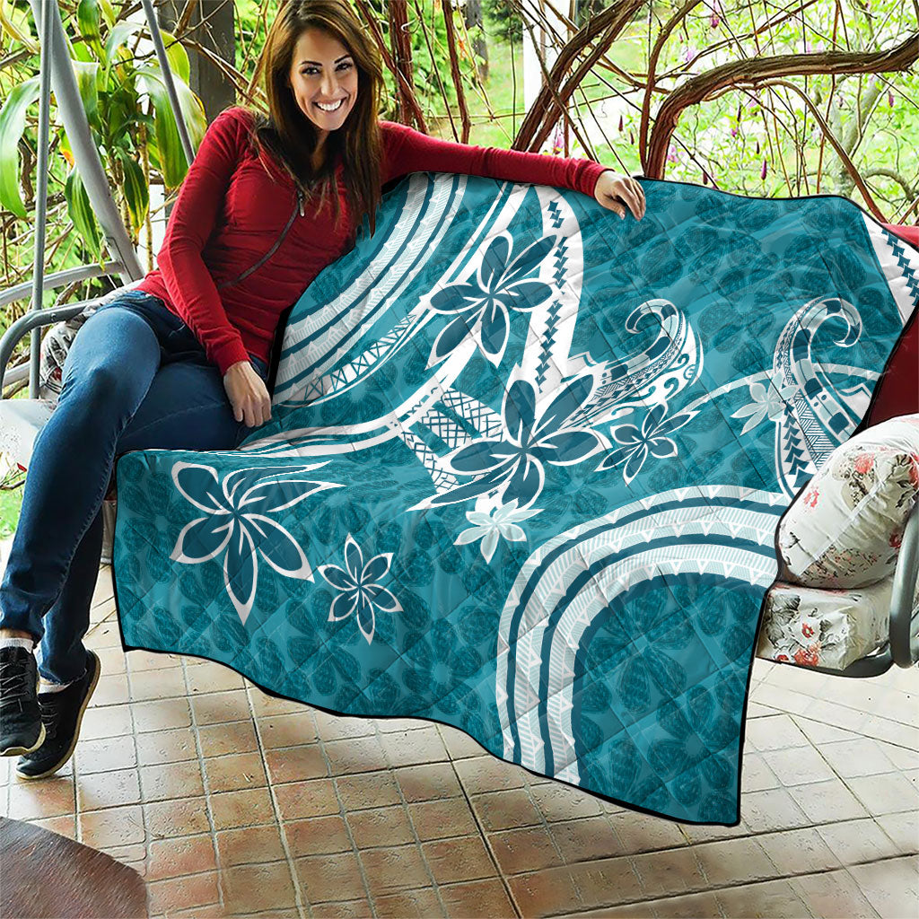 Hawaii Pupuala Plumeria Teal Quilt Polynesian Pattern LT01 - Polynesian Pride