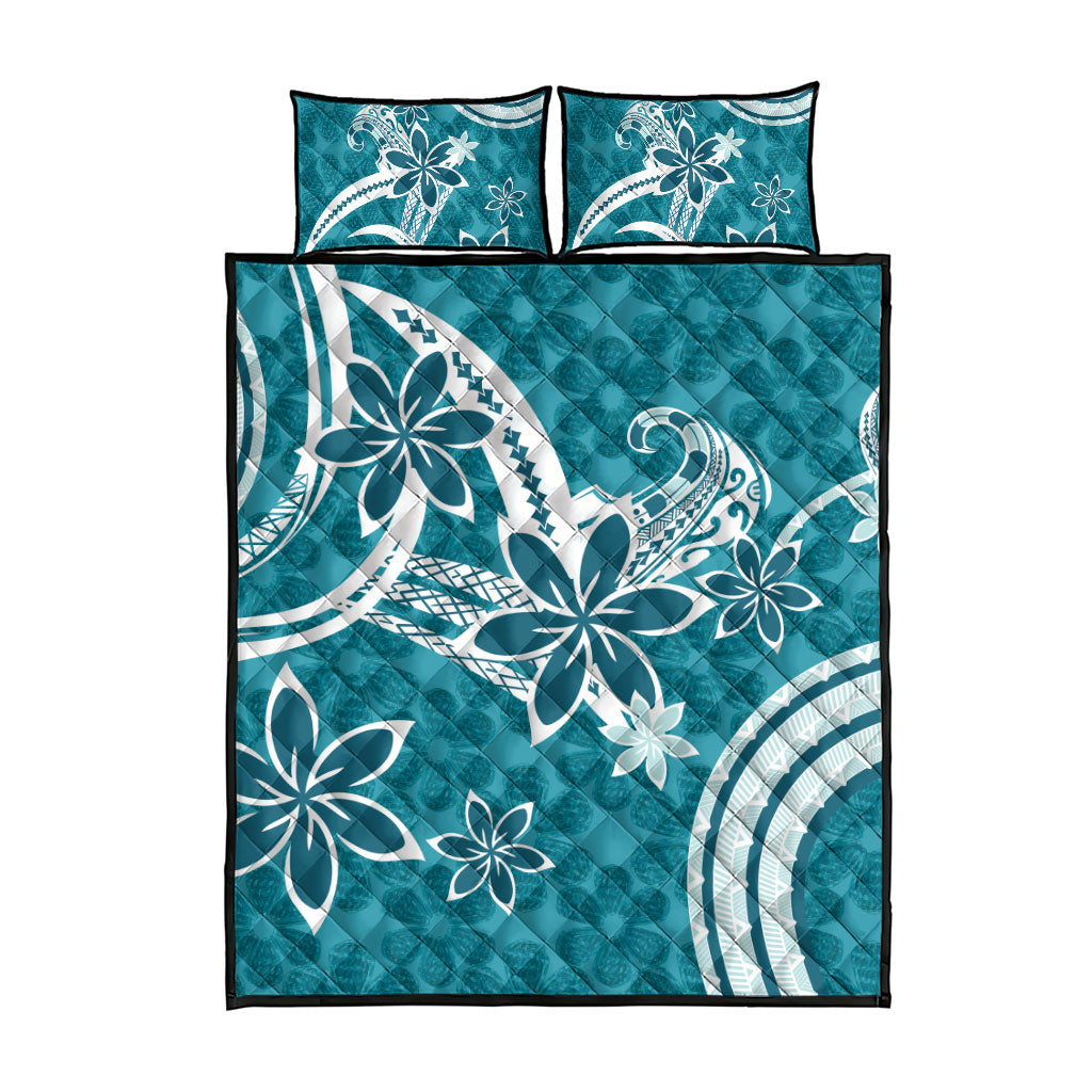 Hawaii Pupuala Plumeria Teal Quilt Bed Set Polynesian Pattern LT01 - Polynesian Pride