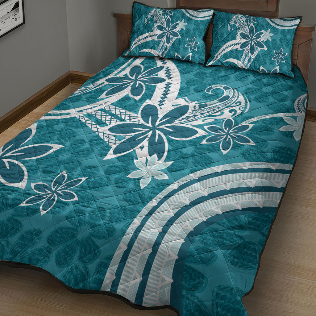 Hawaii Pupuala Plumeria Teal Quilt Bed Set Polynesian Pattern LT01 - Polynesian Pride