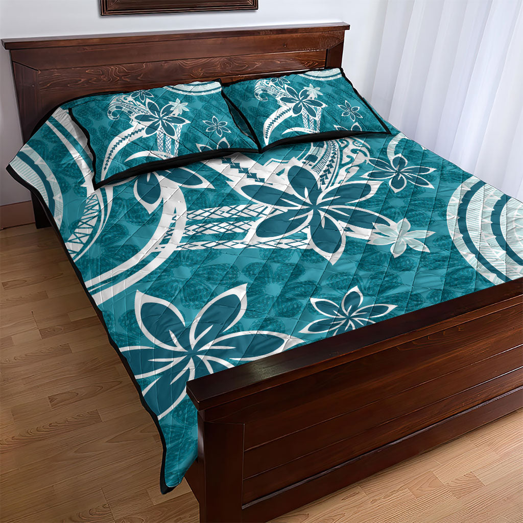 Hawaii Pupuala Plumeria Teal Quilt Bed Set Polynesian Pattern LT01 - Polynesian Pride