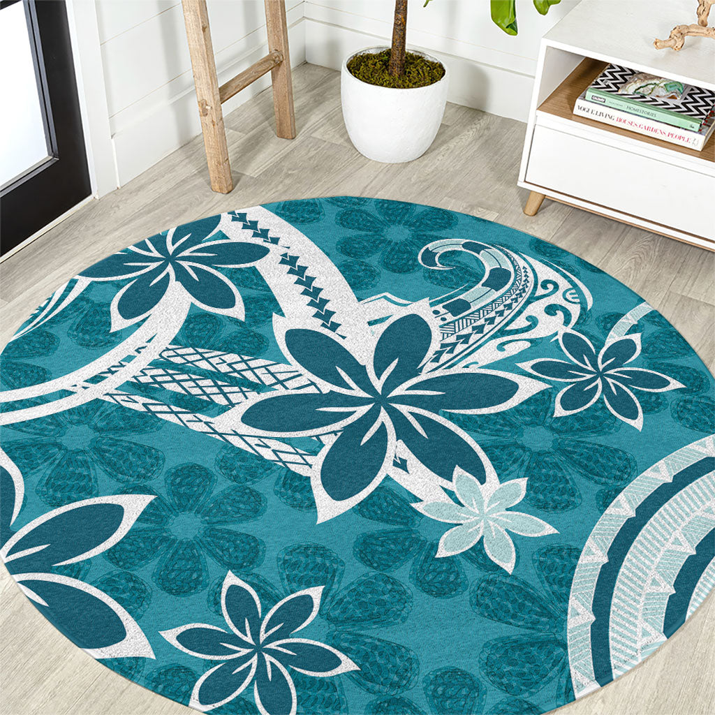 Hawaii Pupuala Plumeria Teal Round Carpet Polynesian Pattern LT01 Teal - Polynesian Pride