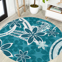 Hawaii Pupuala Plumeria Teal Round Carpet Polynesian Pattern LT01 Teal - Polynesian Pride