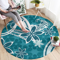 Hawaii Pupuala Plumeria Teal Round Carpet Polynesian Pattern LT01 - Polynesian Pride