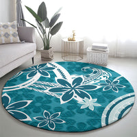 Hawaii Pupuala Plumeria Teal Round Carpet Polynesian Pattern LT01 - Polynesian Pride