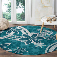Hawaii Pupuala Plumeria Teal Round Carpet Polynesian Pattern LT01 - Polynesian Pride