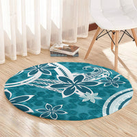 Hawaii Pupuala Plumeria Teal Round Carpet Polynesian Pattern LT01 - Polynesian Pride
