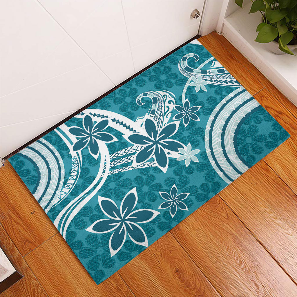 Hawaii Pupuala Plumeria Teal Rubber Doormat Polynesian Pattern LT01 - Polynesian Pride