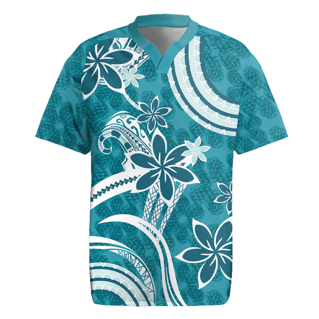 Hawaii Pupuala Plumeria Teal Rugby Jersey Polynesian Pattern LT01 Teal - Polynesian Pride