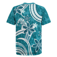 Hawaii Pupuala Plumeria Teal Rugby Jersey Polynesian Pattern LT01 - Polynesian Pride
