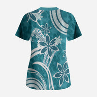 Hawaii Pupuala Plumeria Teal Scrub Top Polynesian Pattern LT01 - Polynesian Pride