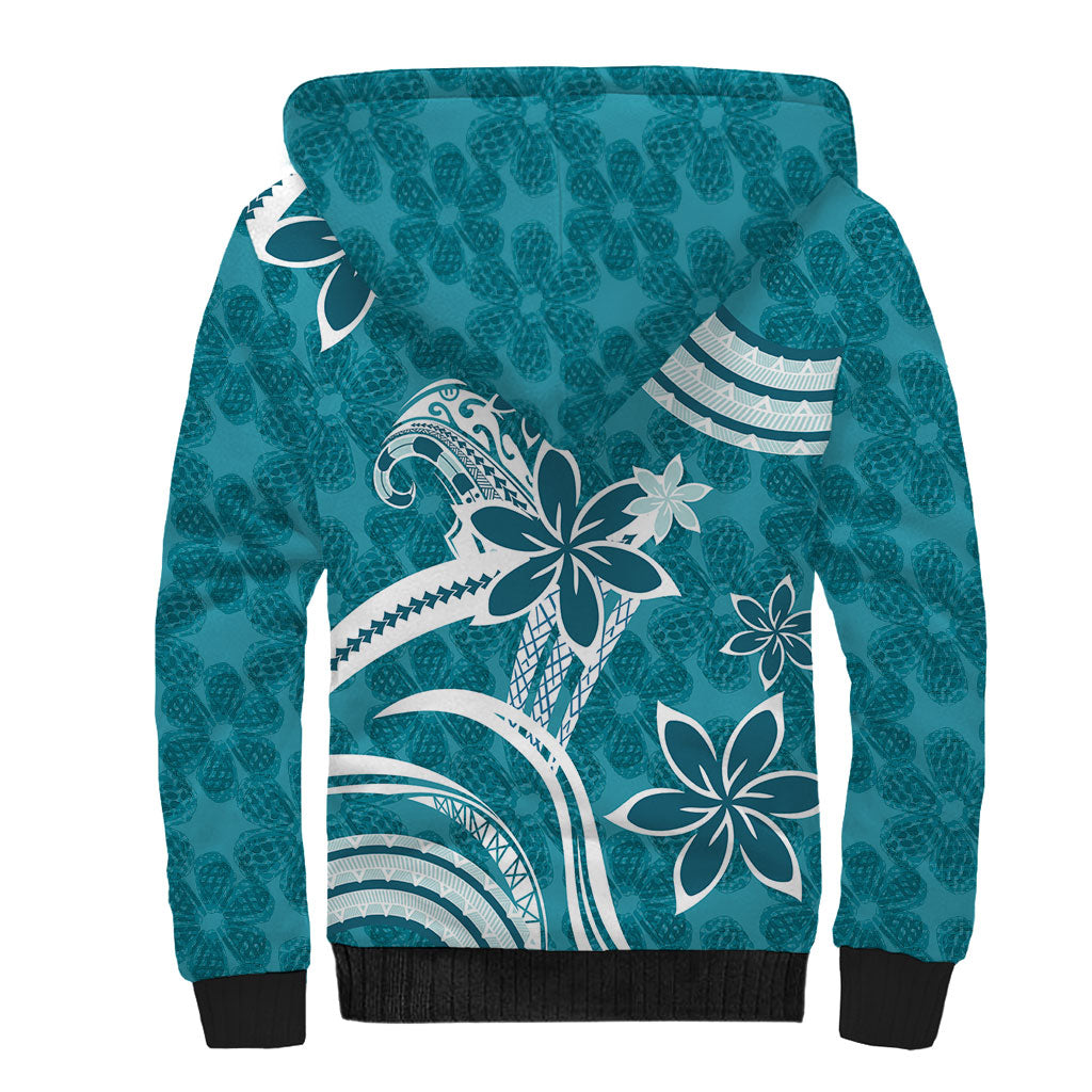 Hawaii Pupuala Plumeria Teal Sherpa Hoodie Polynesian Pattern LT01 - Polynesian Pride