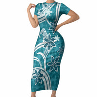Hawaii Pupuala Plumeria Teal Short Sleeve Bodycon Dress Polynesian Pattern LT01 Long Dress Teal - Polynesian Pride
