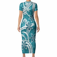 Hawaii Pupuala Plumeria Teal Short Sleeve Bodycon Dress Polynesian Pattern LT01 - Polynesian Pride