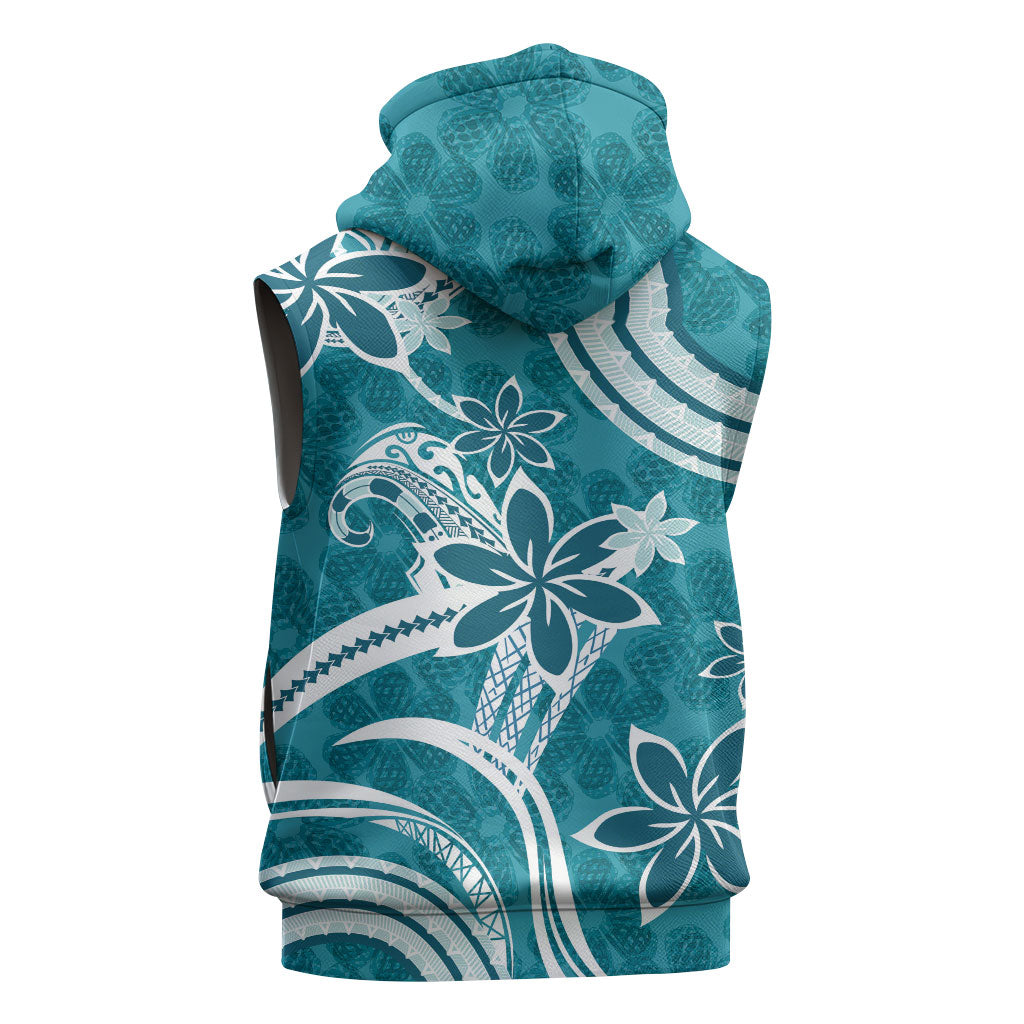 Hawaii Pupuala Plumeria Teal Sleeveless Hoodie Polynesian Pattern LT01 - Polynesian Pride