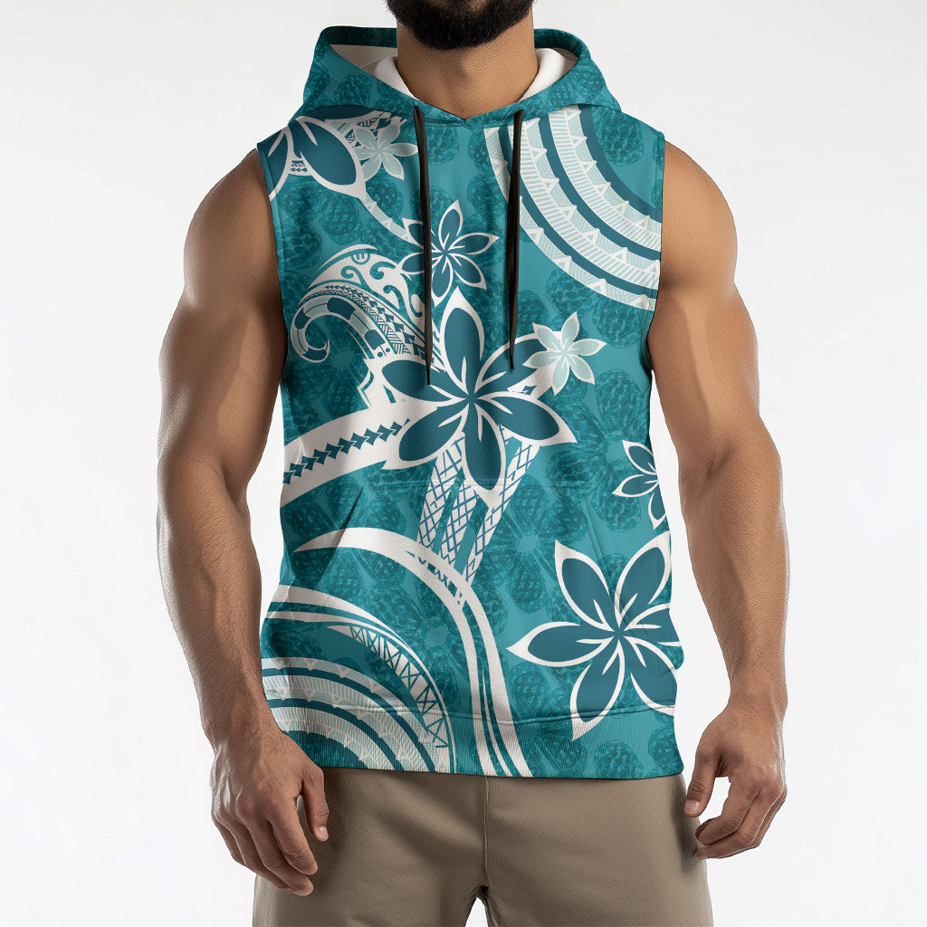 Hawaii Pupuala Plumeria Teal Sleeveless Hoodie Polynesian Pattern LT01 - Polynesian Pride