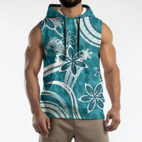 Hawaii Pupuala Plumeria Teal Sleeveless Hoodie Polynesian Pattern LT01 - Polynesian Pride