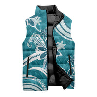 Hawaii Pupuala Plumeria Teal Sleeveless Puffer Jacket Polynesian Pattern LT01 - Polynesian Pride