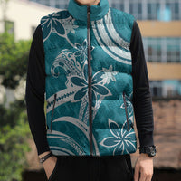 Hawaii Pupuala Plumeria Teal Sleeveless Puffer Jacket Polynesian Pattern LT01 - Polynesian Pride