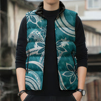 Hawaii Pupuala Plumeria Teal Sleeveless Puffer Jacket Polynesian Pattern LT01 - Polynesian Pride