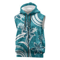 Hawaii Pupuala Plumeria Teal Sleeveless Zip Hoodie Polynesian Pattern LT01 Teal - Polynesian Pride